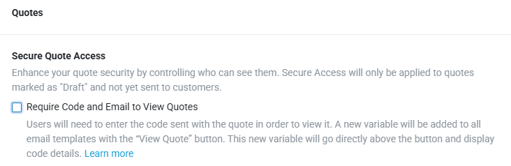 Sales settings with Secure Quote Access disabled